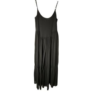 Vince Womens S Black 100% Nylon Tiered Sleeveless Maxi Cami Dress Minimalist
